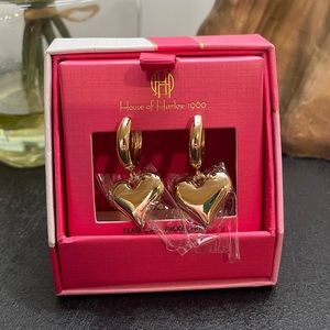 House of Harlow 1960 Mini Gold Hoops with Dangle Heart